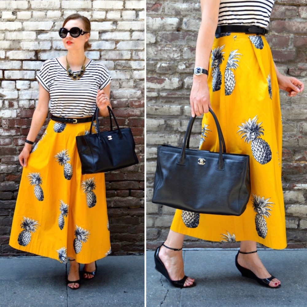 Ann Taylor Yellow Pineapple Midi Skirt 2